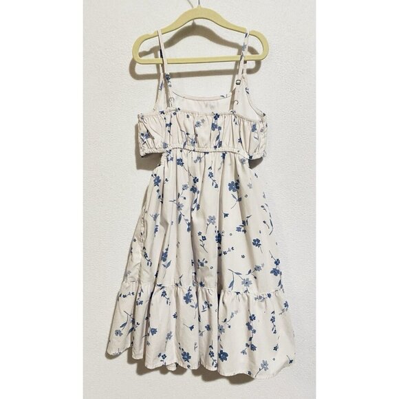 Abercrombie Kids Sundress Girls 9/10 White Blue Floral Cut Out Ruffle Sleeveless - Picture 4 of 7